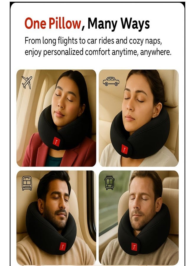 Trajectory Travel Neck Pillow Memory Foam with Eye Mask and Carry Bag 3in1 Combo for Sleeping in Airplane Flight, Cab, Car, Train, Bus for Men and Women Grey(As seen on Shark Tank) - Image 3